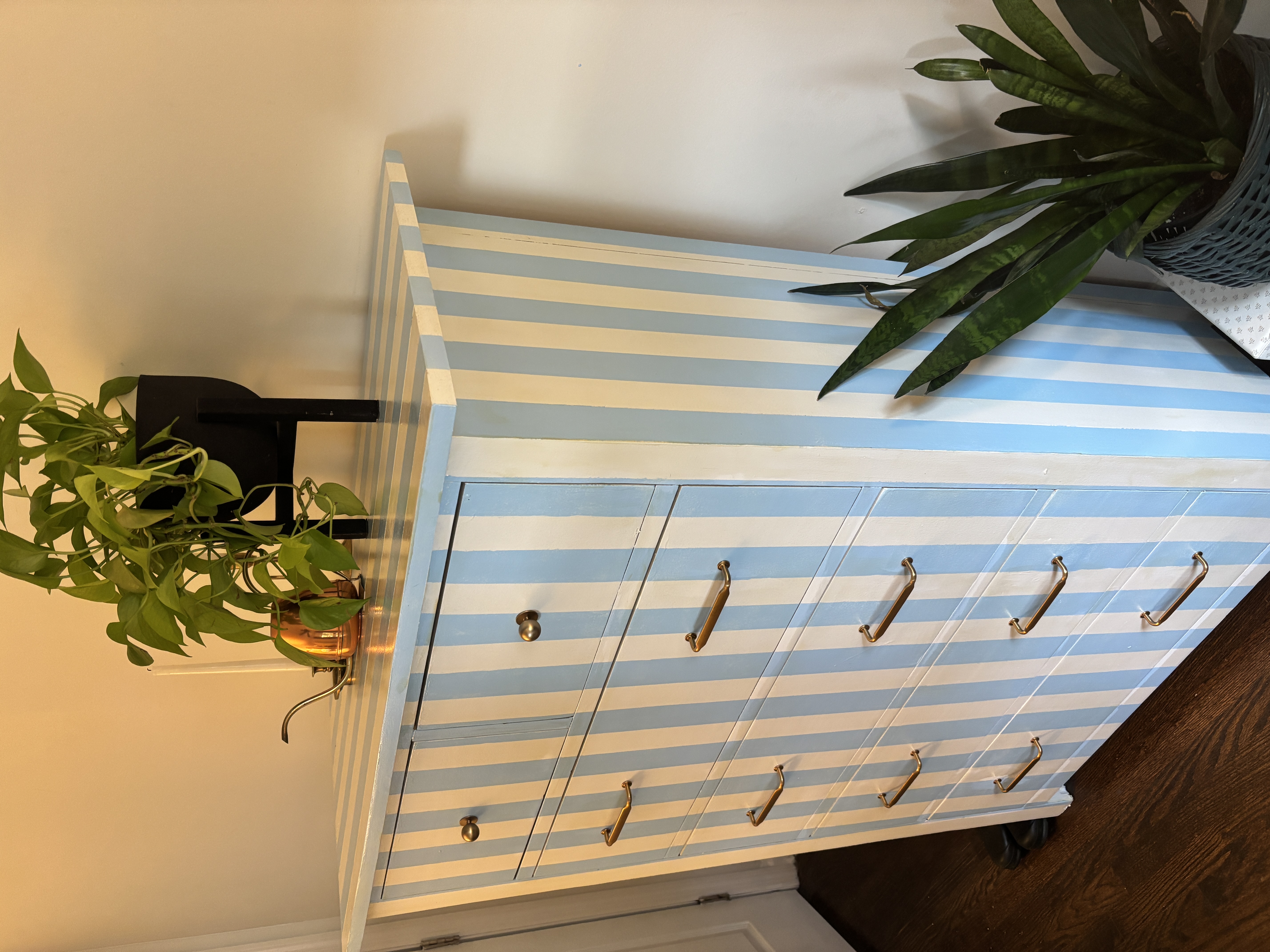 Blue white striped dresser